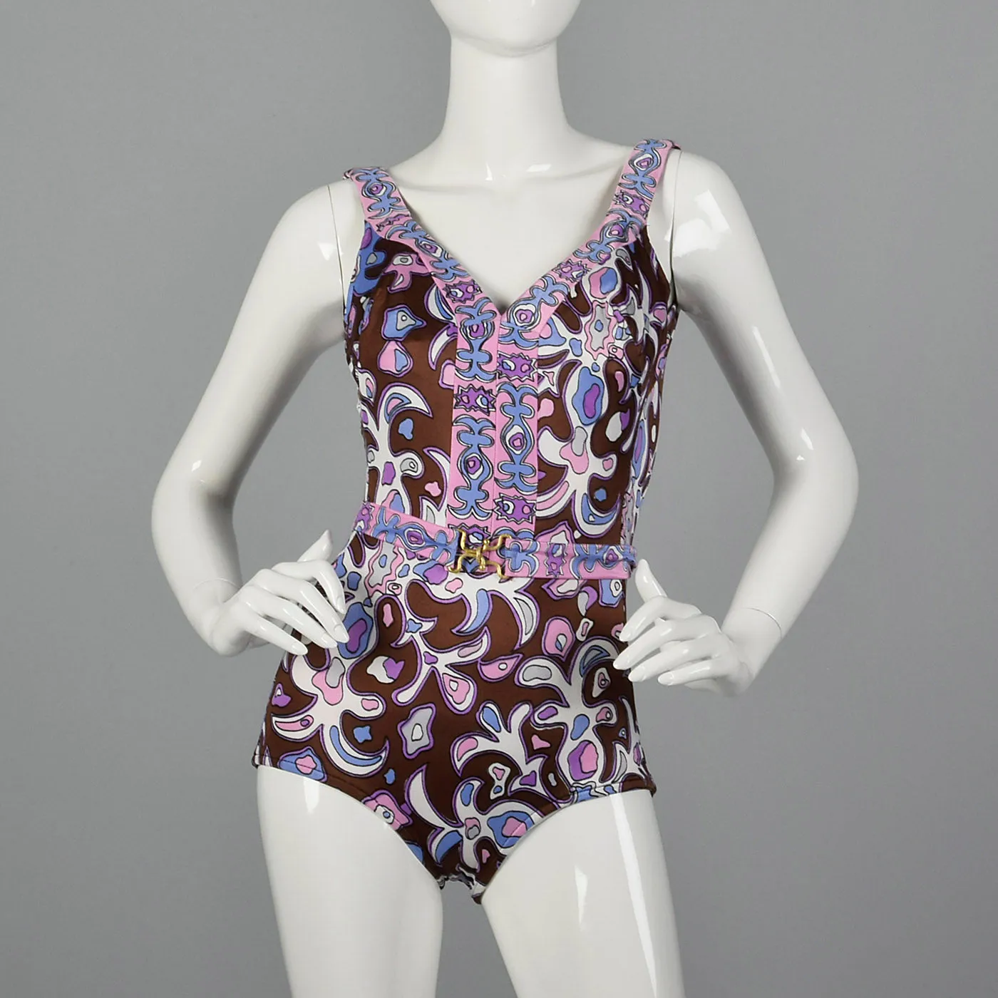 1960s Purple Psychedelic Print Swimsuit