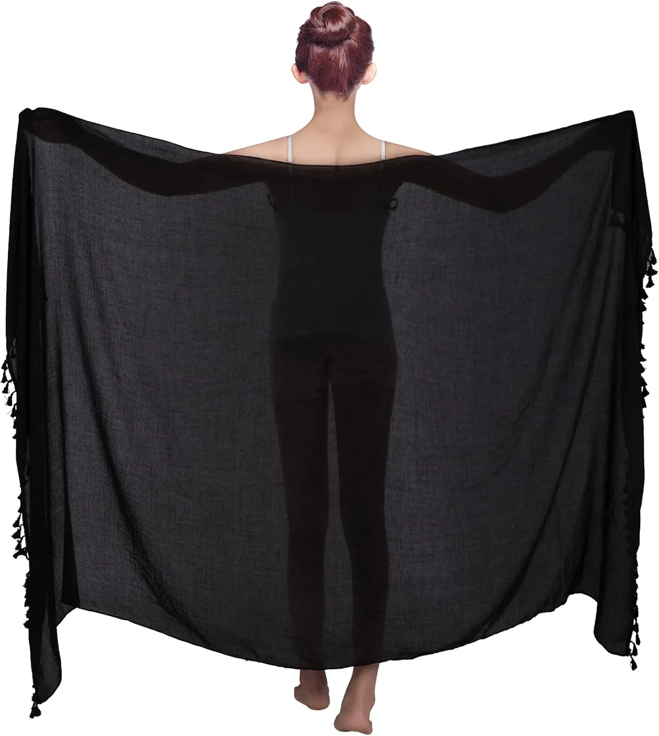 2 Pieces Women Beach Batik Long Sarong Swimsuit Cover up Wrap Pareo with Tassel for Women Girls