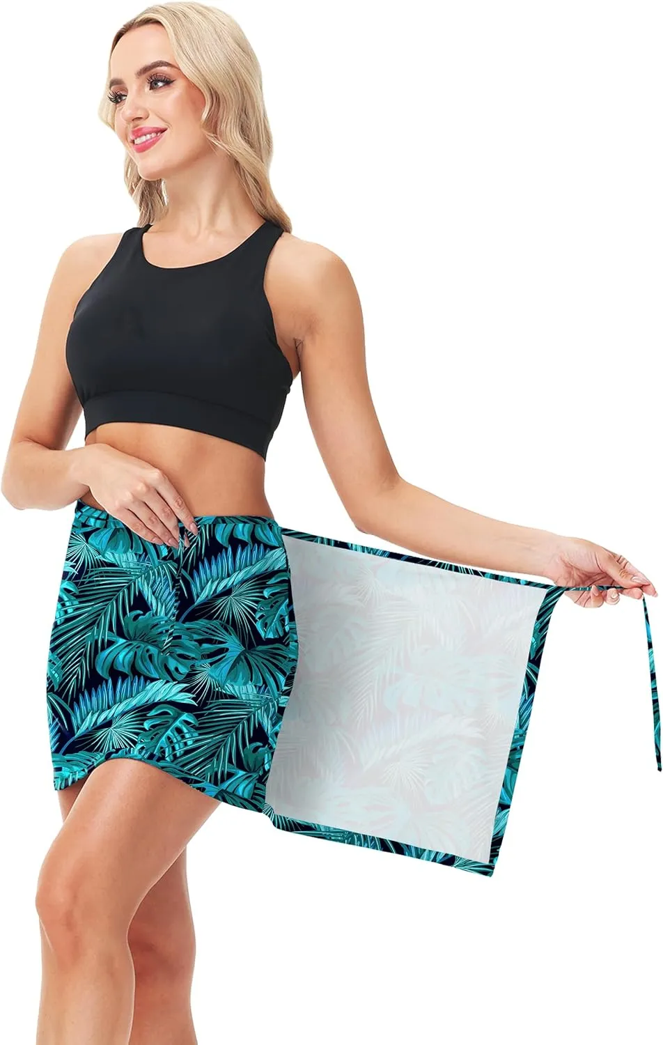AOBUTE Womens Summer Upf 50  Beach Sarong Overlapped Side Tie Wrap Swim Skirt (No Briefs)