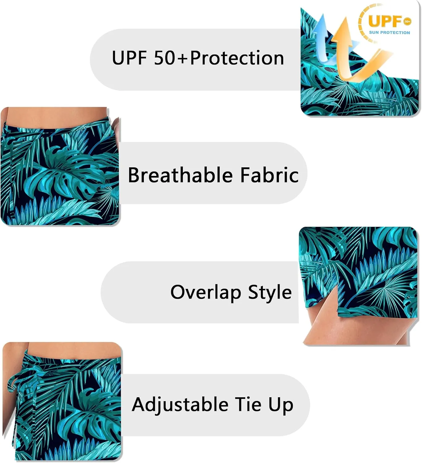 AOBUTE Womens Summer Upf 50  Beach Sarong Overlapped Side Tie Wrap Swim Skirt (No Briefs)