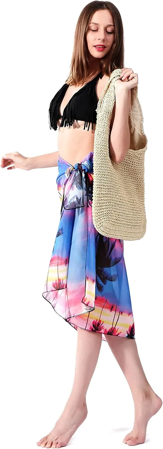 Ayliss Womens Swimwear Chiffon Cover up Solid Color Printed Beach Sarong Swimsuit Wrap Skirt Bathing Bikini Resort Wear