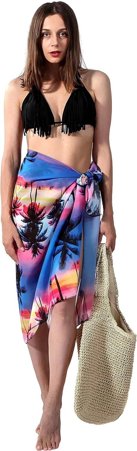 Ayliss Womens Swimwear Chiffon Cover up Solid Color Printed Beach Sarong Swimsuit Wrap Skirt Bathing Bikini Resort Wear
