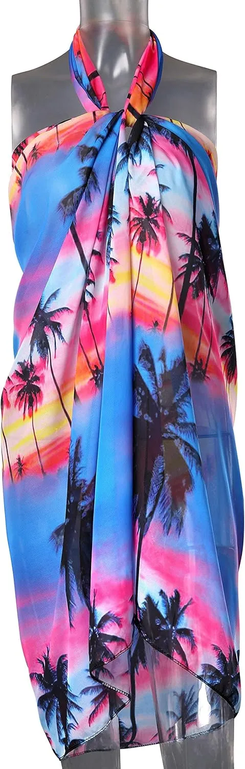 Ayliss Womens Swimwear Chiffon Cover up Solid Color Printed Beach Sarong Swimsuit Wrap Skirt Bathing Bikini Resort Wear