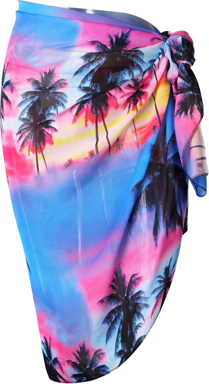 Ayliss Womens Swimwear Chiffon Cover up Solid Color Printed Beach Sarong Swimsuit Wrap Skirt Bathing Bikini Resort Wear