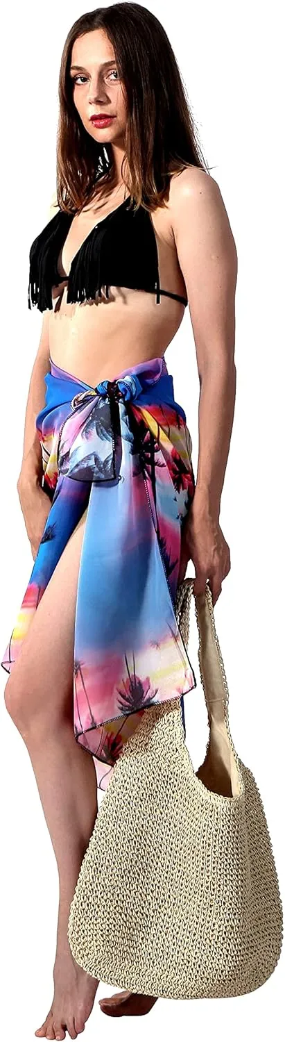 Ayliss Womens Swimwear Chiffon Cover up Solid Color Printed Beach Sarong Swimsuit Wrap Skirt Bathing Bikini Resort Wear