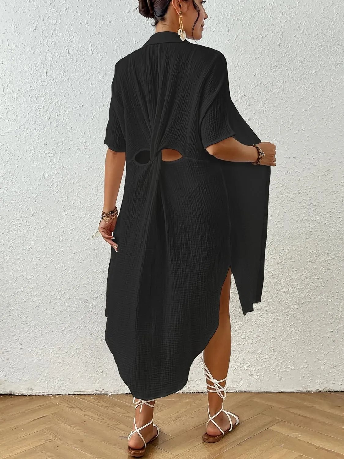 Bsubseach 2025 Cotton Beach Cover Up for Women - Long Button Down Swimsuit Coverup Bathing Suit Shirt Dress Vacation Outfits