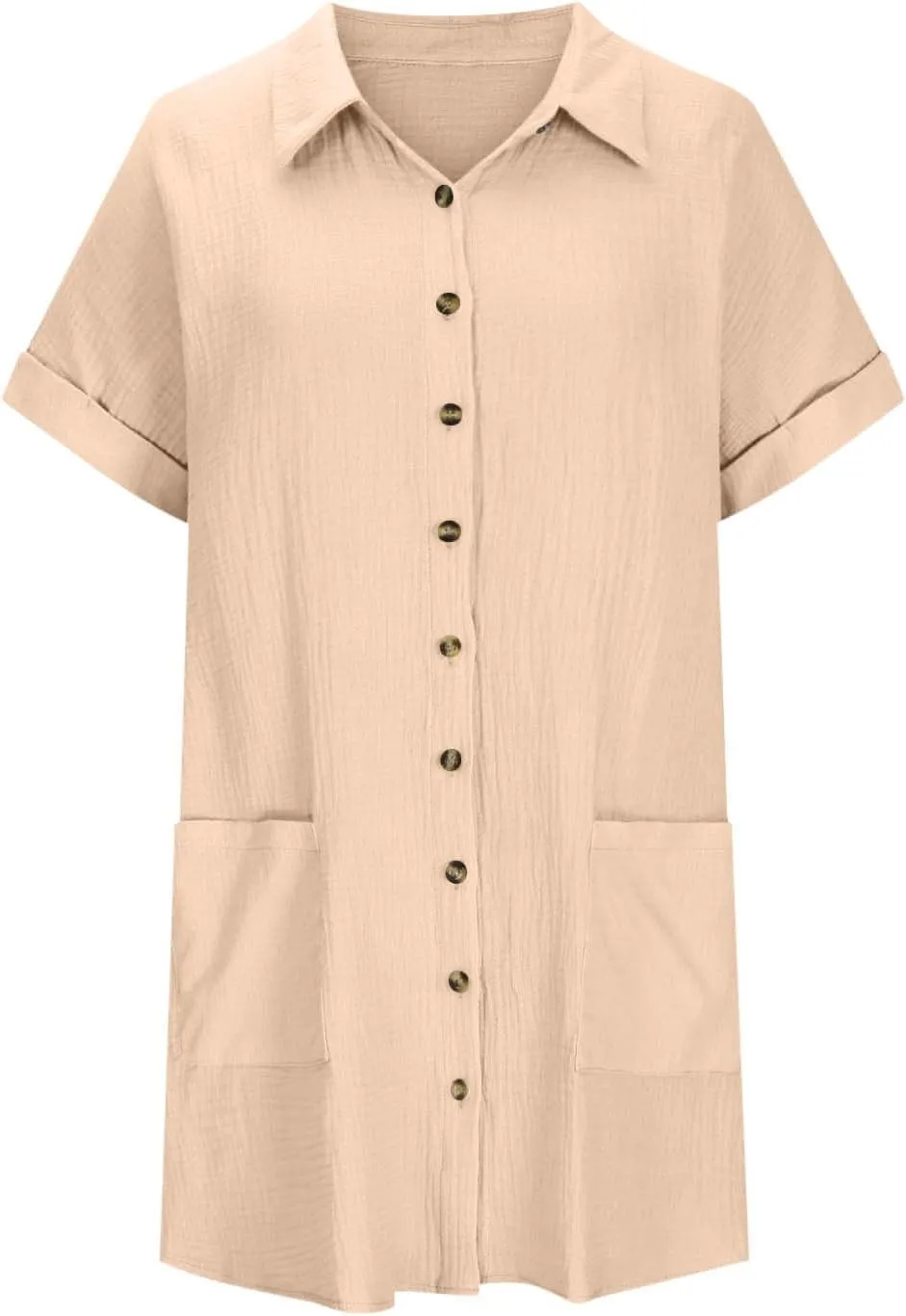 Button Down Dress for Women Summer Short Sleeve Tshirt Dresses Casual Flowy V Neck Loose Midi Beach Dress