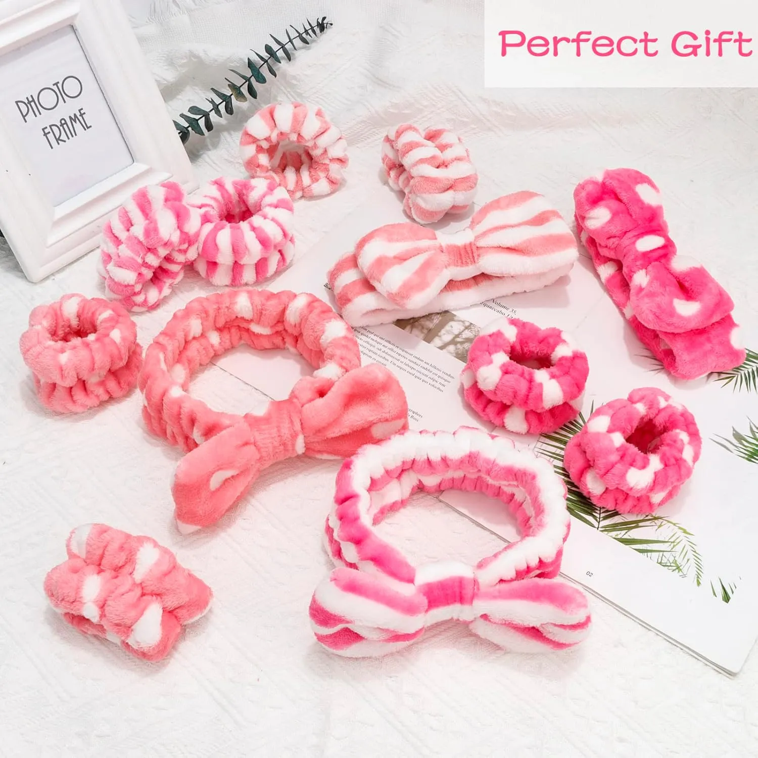 Chanaco 12PCS Spa Makeup and Skincare Set - Microfiber Headbands, Wrist Towels, and Face Wash Wristbands for Women