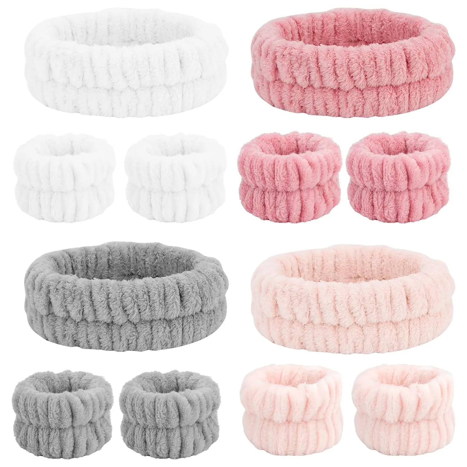 Chanaco 12PCS Spa Set - Soft Microfiber Face Wash Headbands & Wrist Towels for Skincare & Makeup - Cute Spa Gifts for Women