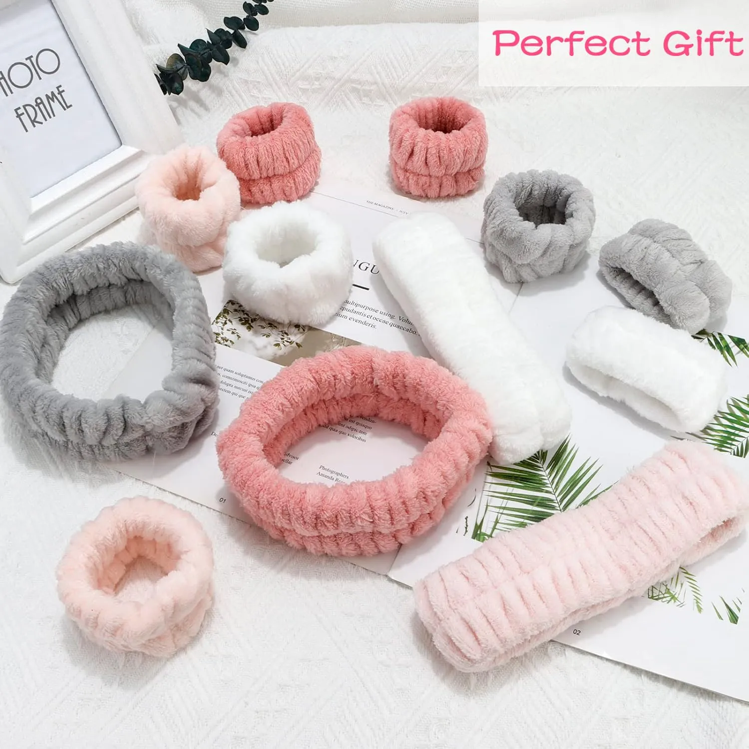 Chanaco 12PCS Spa Set - Soft Microfiber Face Wash Headbands & Wrist Towels for Skincare & Makeup - Cute Spa Gifts for Women