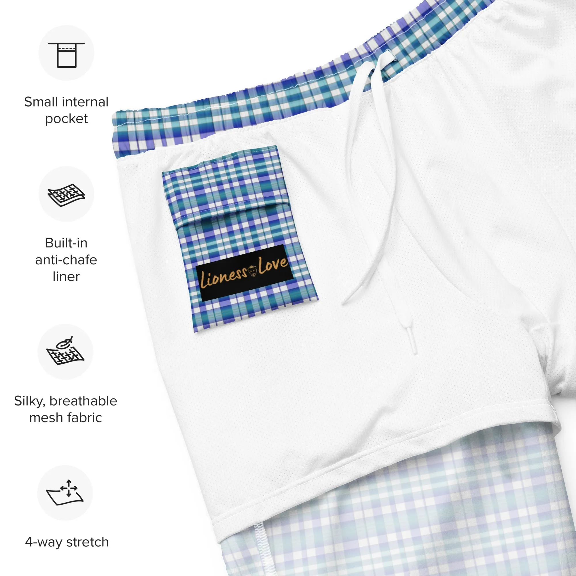 Checkered men's swim trunks, lioness-love