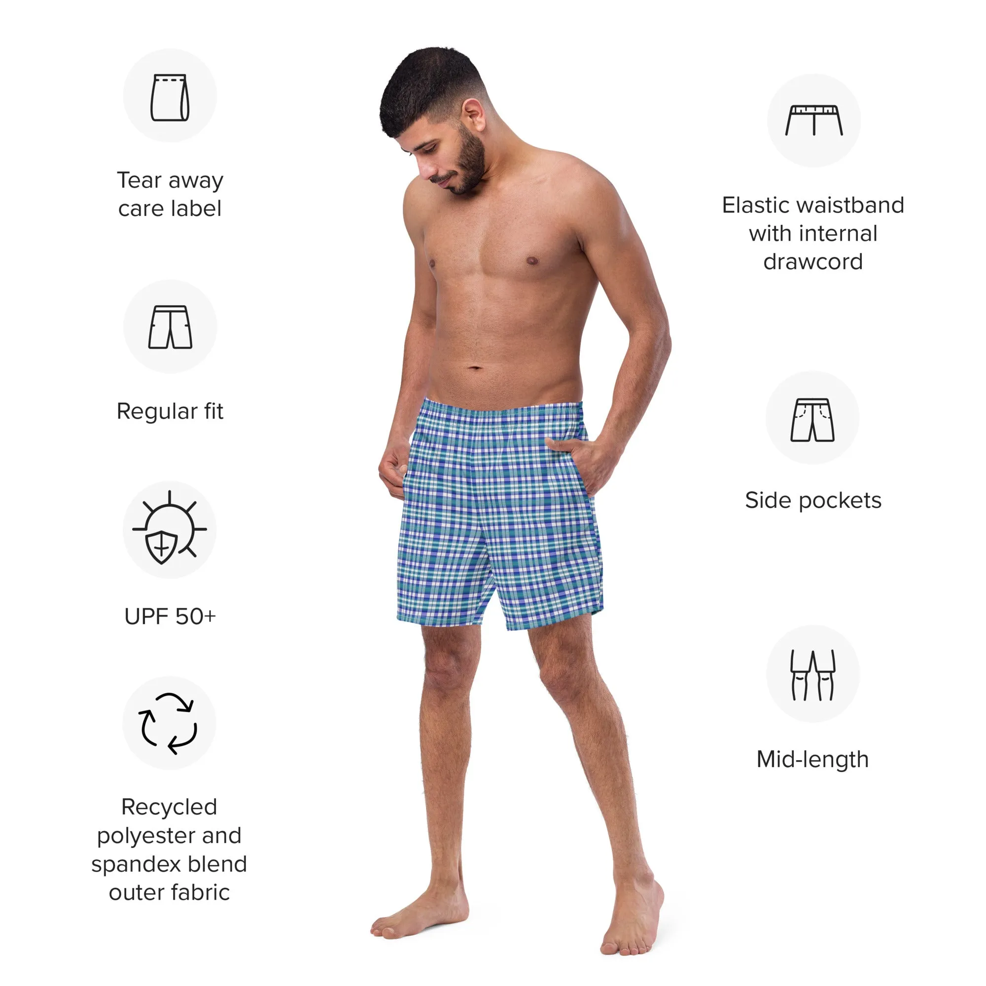 Checkered men's swim trunks, lioness-love