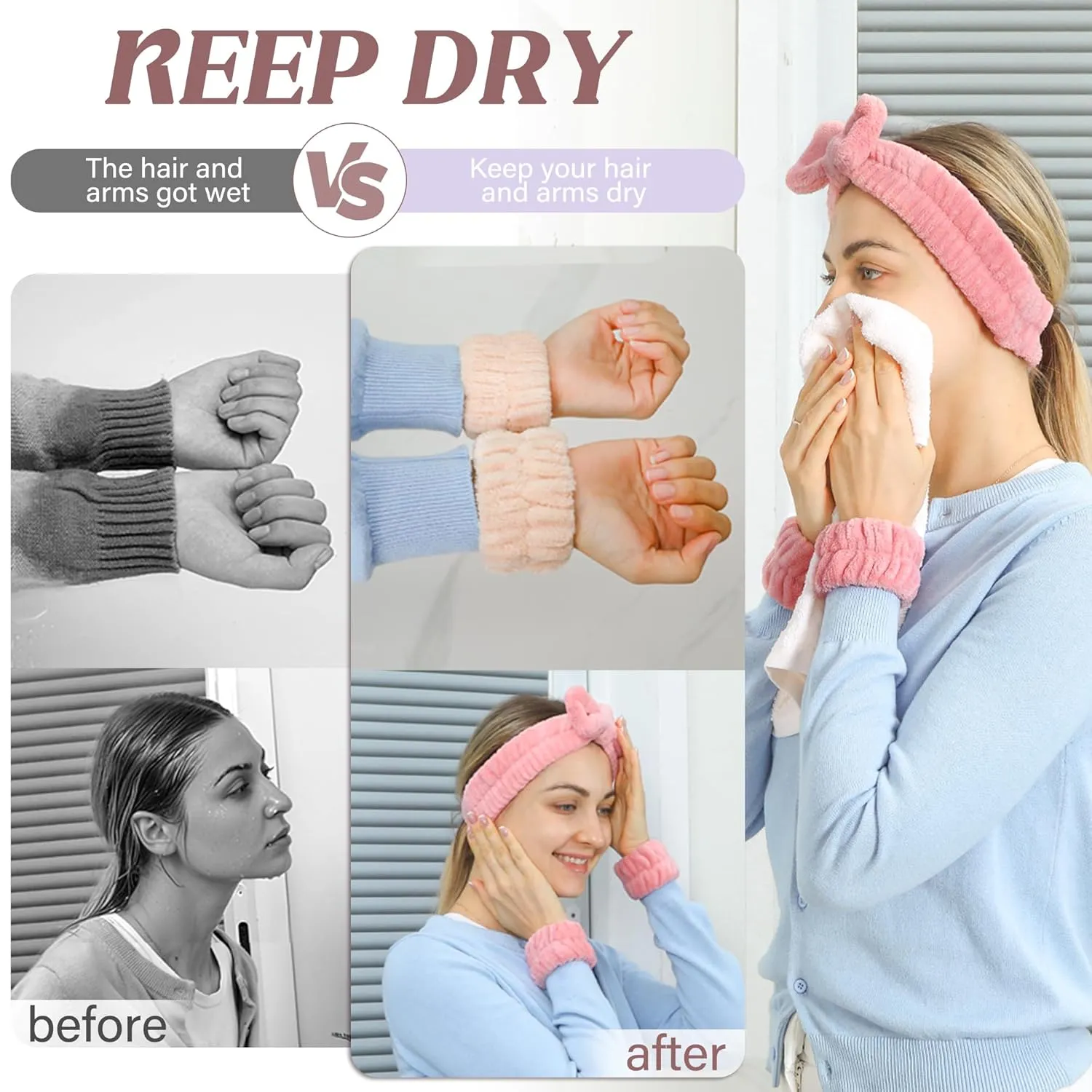 Crosize 7 Pack Headband and Wristband Set for Women - Spa Skin Care Terry Cloth Headbands and Towels for Makeup, Facial Care