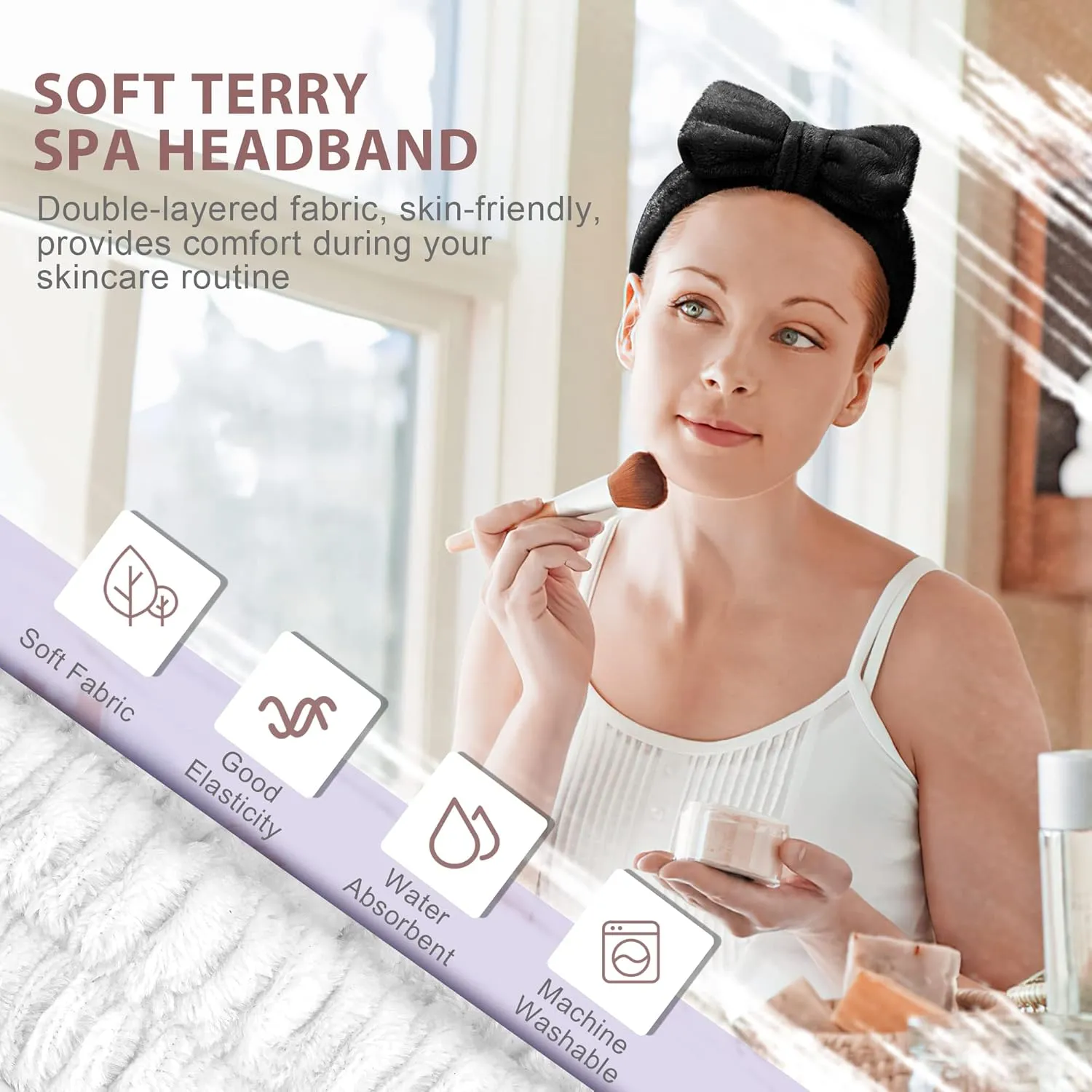 Crosize 7 Pack Women's Spa Set - Cute Terry Cloth Headband, Wrist Towels for Makeup, Facial Care and Skincare