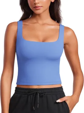 CRZ YOGA Womens Butterluxe Double Lined Square Neck Tight Tank Tops Sleeveless Workout Cropped Casual Yoga Fitted Shirts