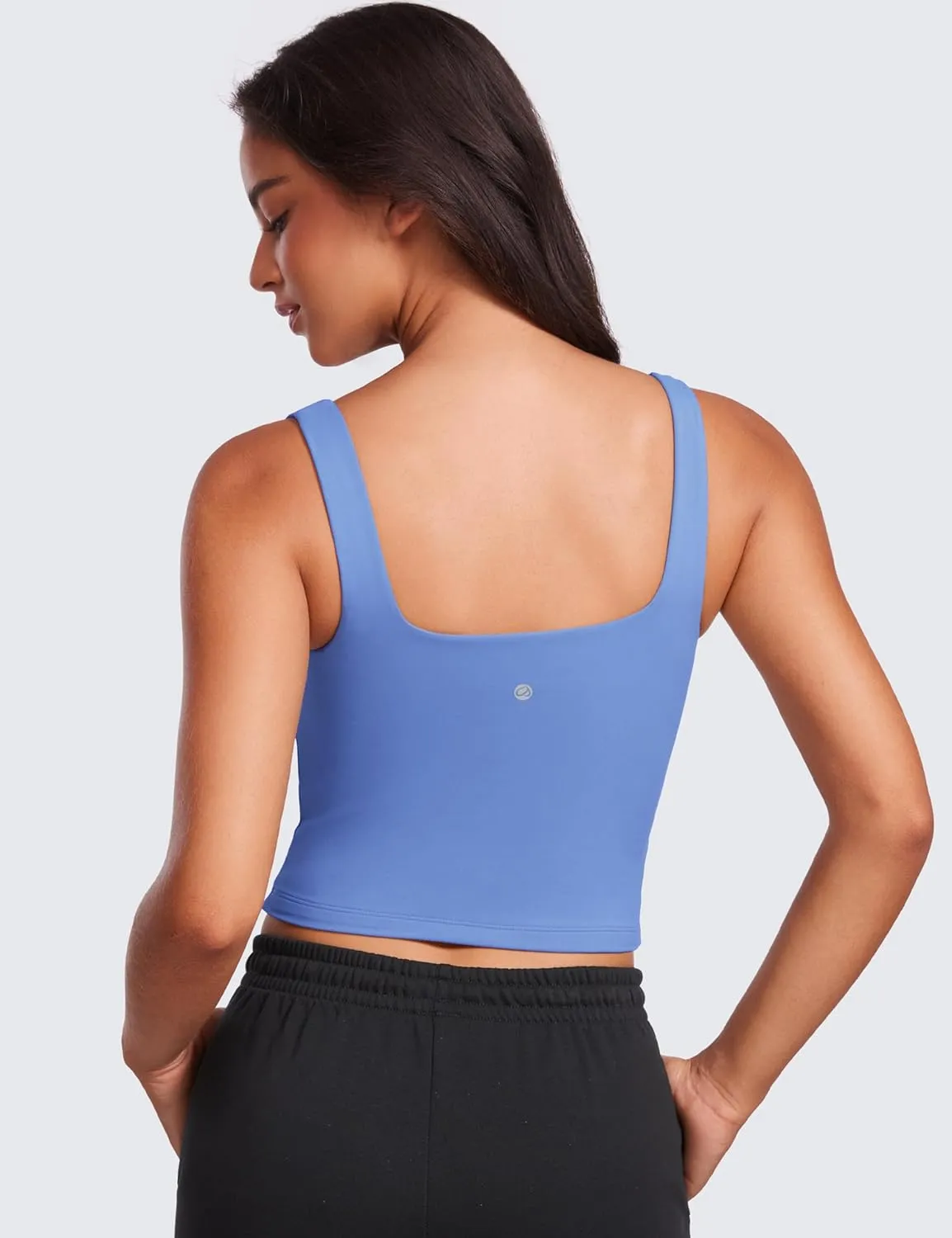 CRZ YOGA Womens Butterluxe Double Lined Square Neck Tight Tank Tops Sleeveless Workout Cropped Casual Yoga Fitted Shirts