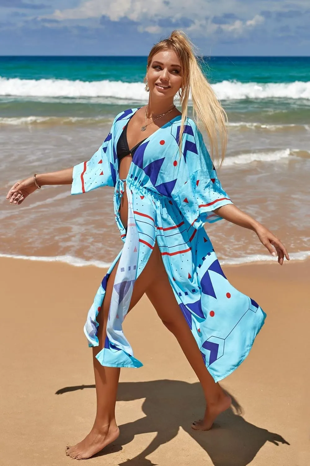 Dresses for Women Loose Kimono Cardigans Floral Kaftans Cover up Caftan Blouses Beach Swimsuit