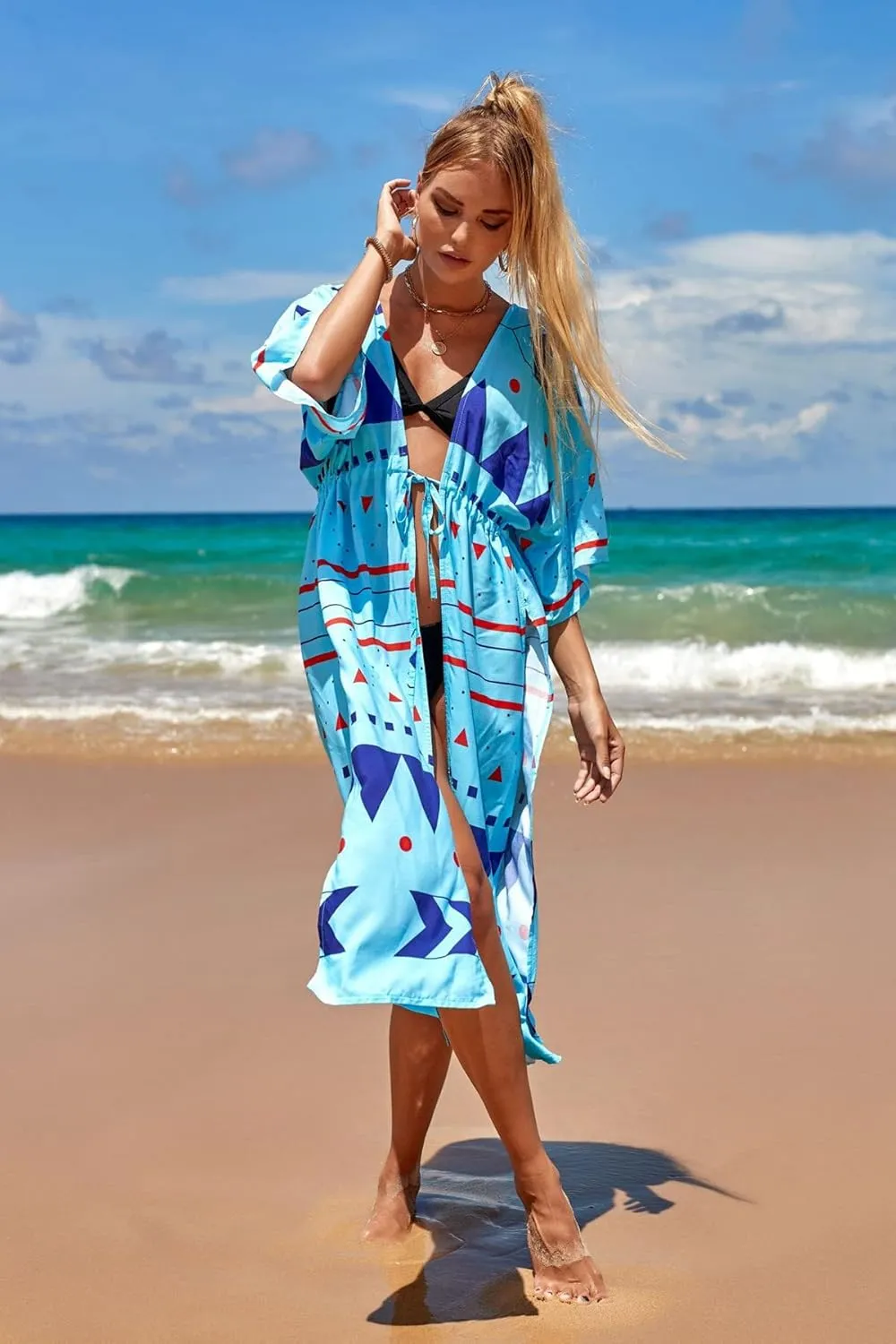 Dresses for Women Loose Kimono Cardigans Floral Kaftans Cover up Caftan Blouses Beach Swimsuit
