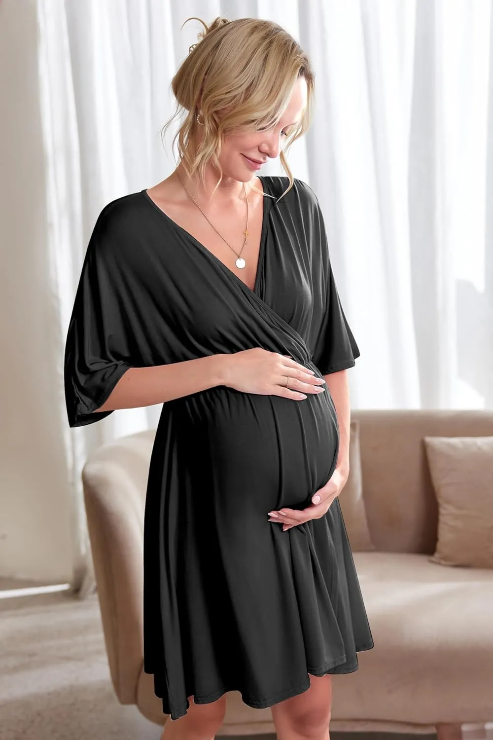 Ekouaer 3 in 1 Labor/Delivery/Hospital Gown 2 Pack Maternity Dress Nursing Nightgown Sleepwear