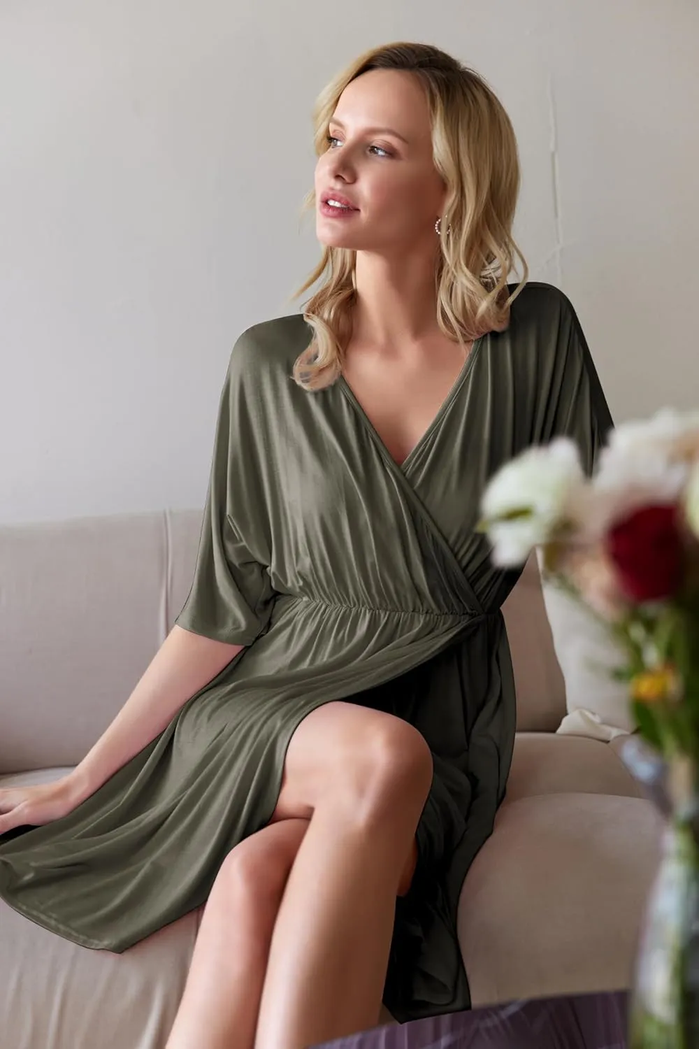 Ekouaer 3 in 1 Labor/Delivery/Hospital Gown 2 Pack Maternity Dress Nursing Nightgown Sleepwear