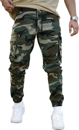 Floerns Men's Camo Print Drawstring Waist Cargo Pants Flap Pocket Side Sweatpants Workout Joggers