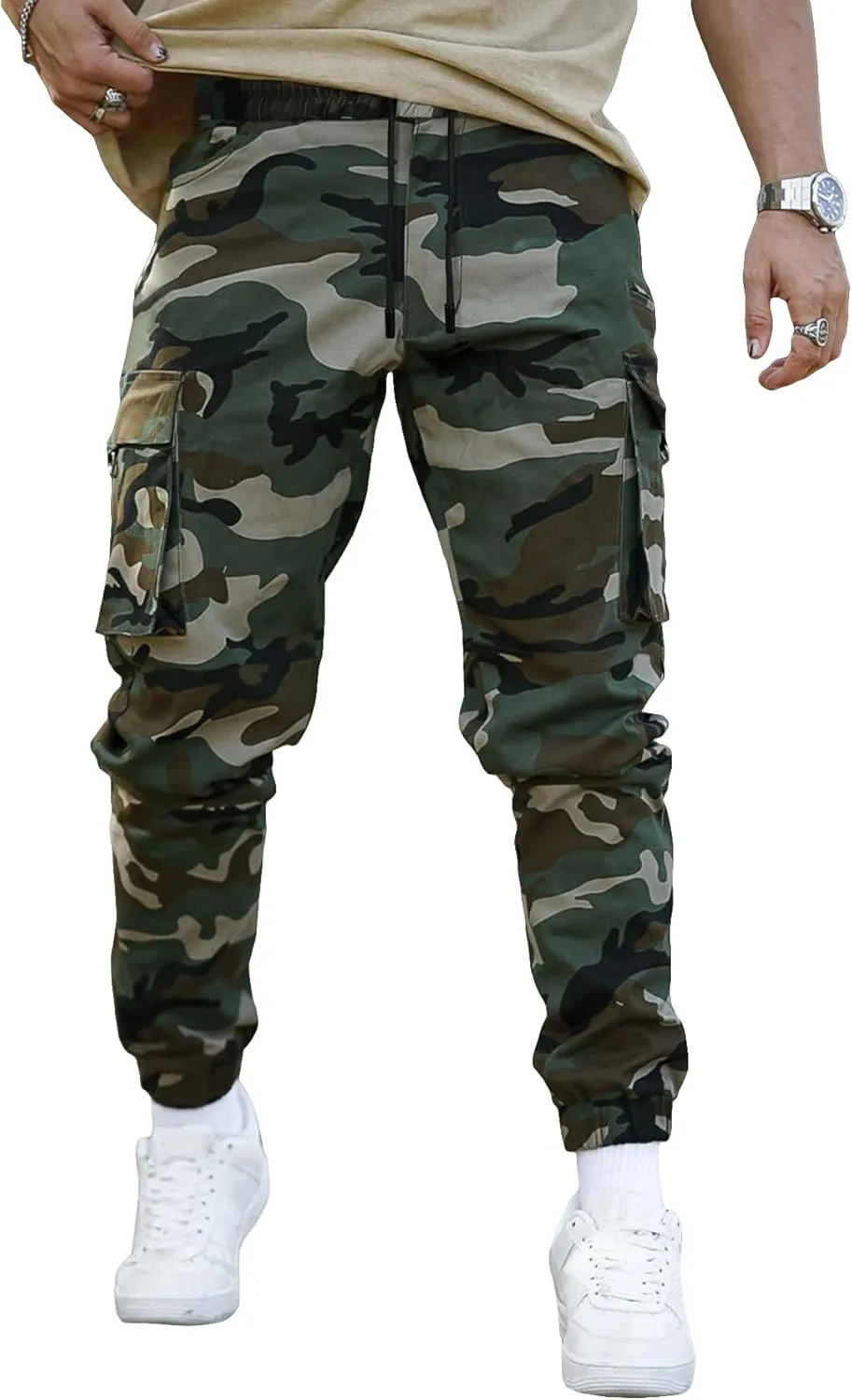 Floerns Men's Camo Print Drawstring Waist Cargo Pants Flap Pocket Side Sweatpants Workout Joggers
