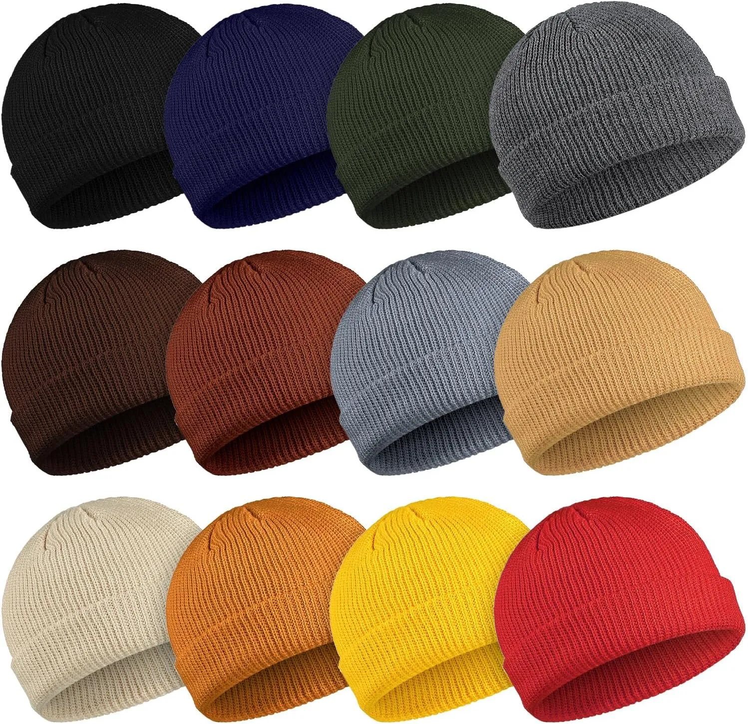 Geyoga 12 Pieces Trawler Beanie Hats Knit Cuff Beanie Roll-Up Edge Skull Cap Fisherman Hat for Men Women