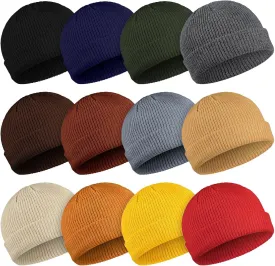 Geyoga 12 Pieces Trawler Beanie Hats Knit Cuff Beanie Roll-Up Edge Skull Cap Fisherman Hat for Men Women