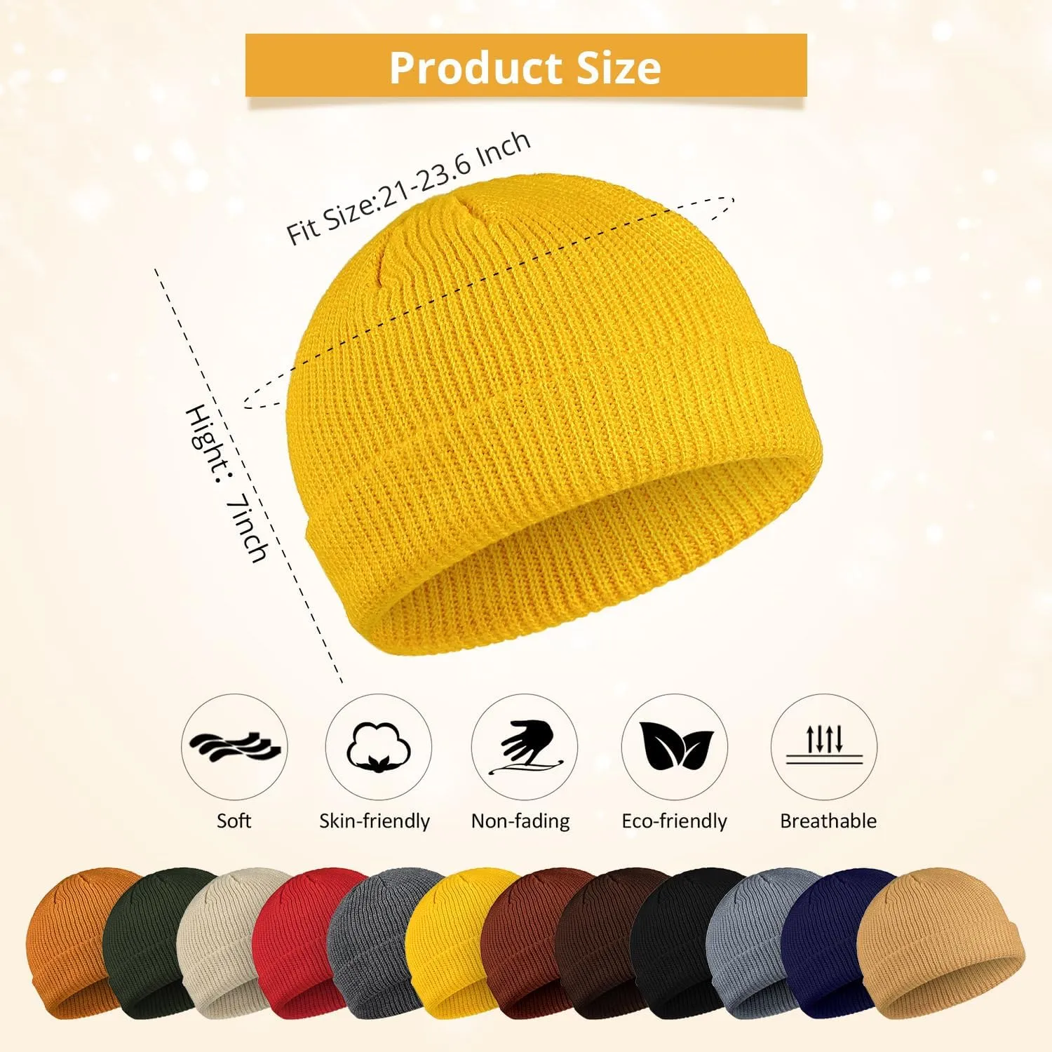 Geyoga 12 Pieces Trawler Beanie Hats Knit Cuff Beanie Roll-Up Edge Skull Cap Fisherman Hat for Men Women