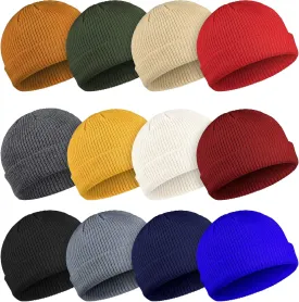 Geyoga 12 Pieces Trawler Beanie Hats Knit Cuff Beanie Roll-Up Edge Skull Cap Fisherman Hat for Men Women