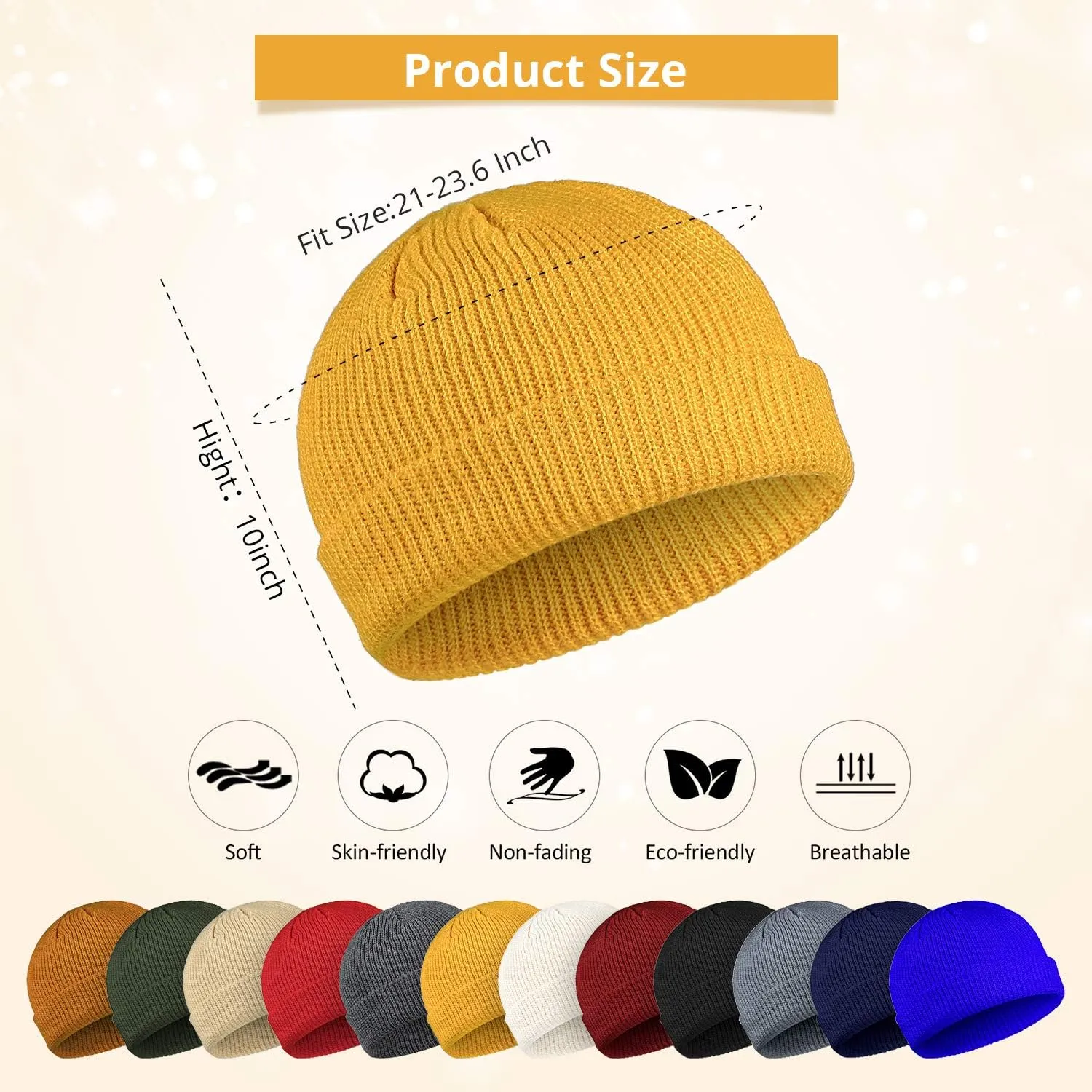 Geyoga 12 Pieces Trawler Beanie Hats Knit Cuff Beanie Roll-Up Edge Skull Cap Fisherman Hat for Men Women