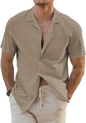 JMIERR Mens Linen Shirts Casual Short Sleeve Button Down Shirts Wrinkle Free Vacation Beach Summer Tops