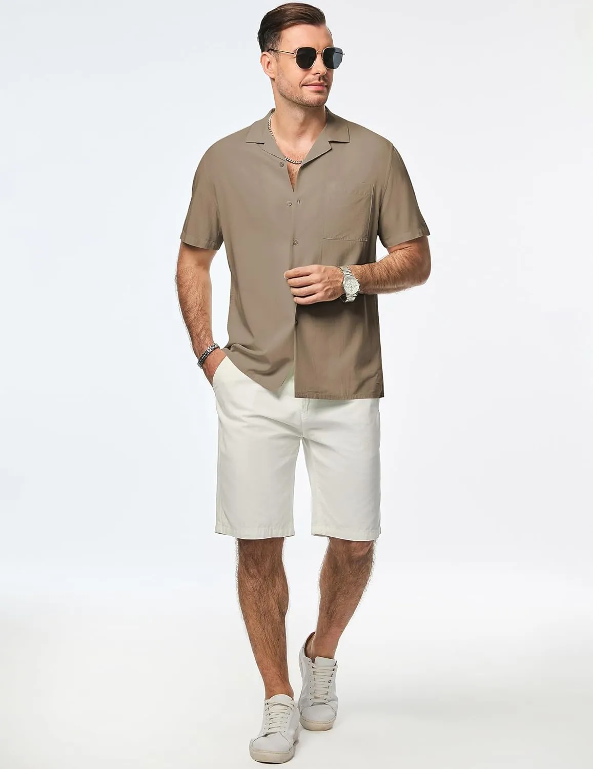 JMIERR Mens Linen Shirts Casual Short Sleeve Button Down Shirts Wrinkle Free Vacation Beach Summer Tops