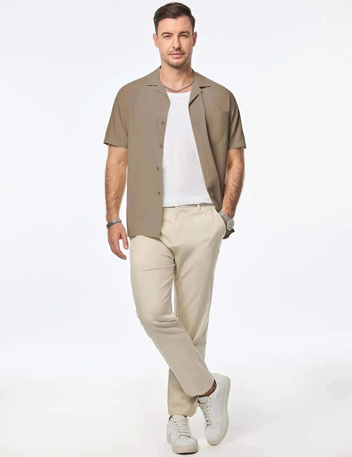 JMIERR Mens Linen Shirts Casual Short Sleeve Button Down Shirts Wrinkle Free Vacation Beach Summer Tops