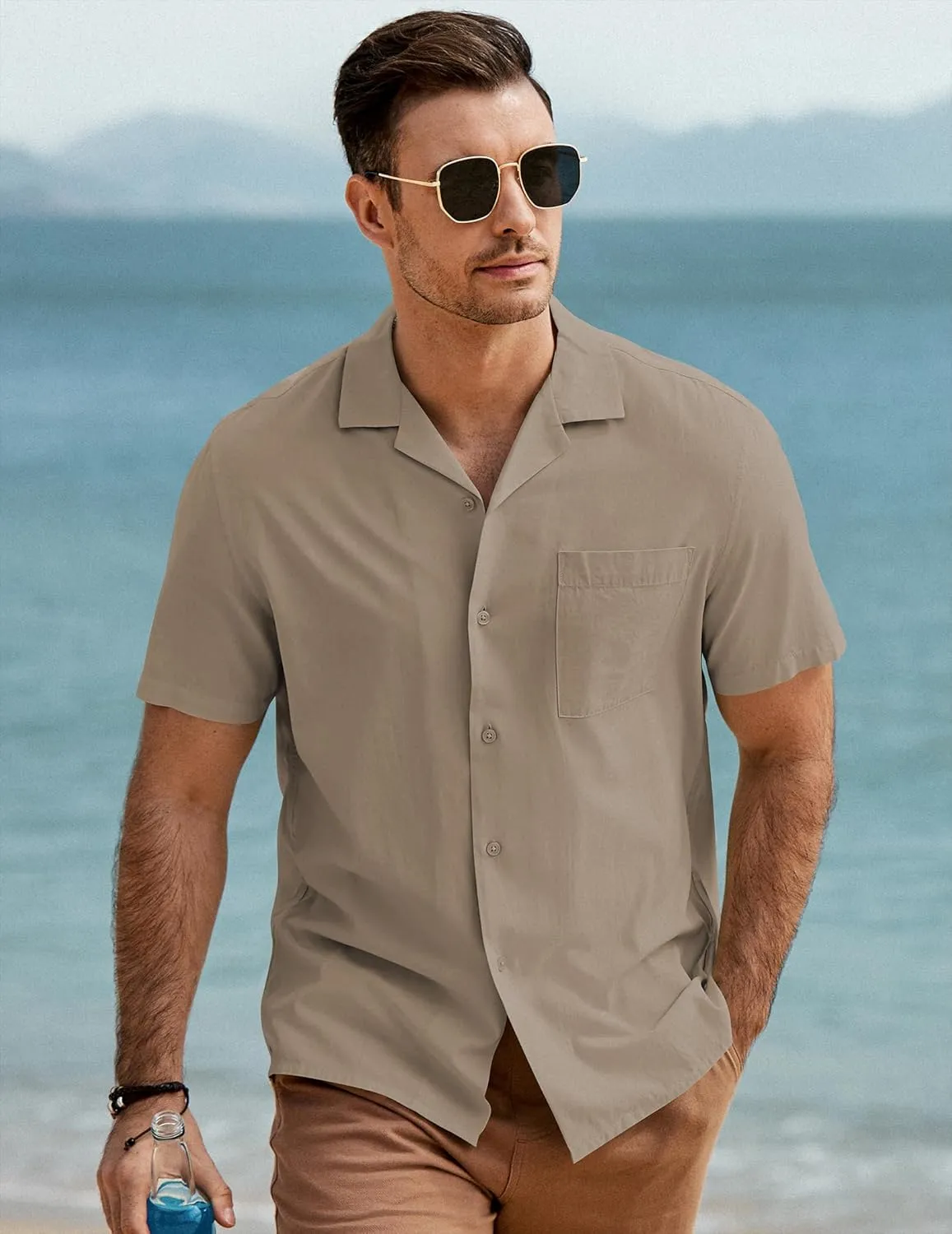 JMIERR Mens Linen Shirts Casual Short Sleeve Button Down Shirts Wrinkle Free Vacation Beach Summer Tops