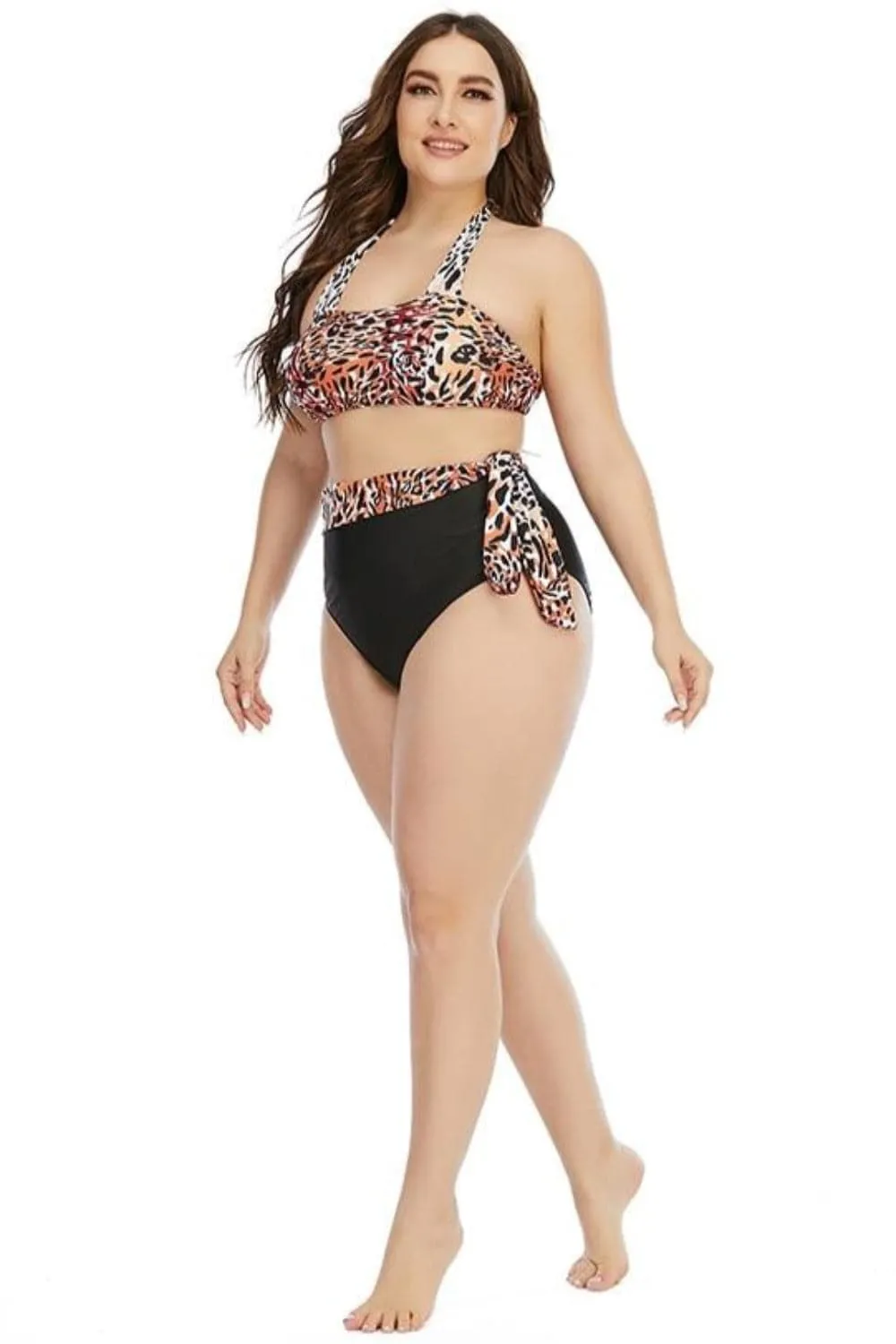 Leopard Two-Piece Plus size Tummy Control High Waist Bikini Swimsuit