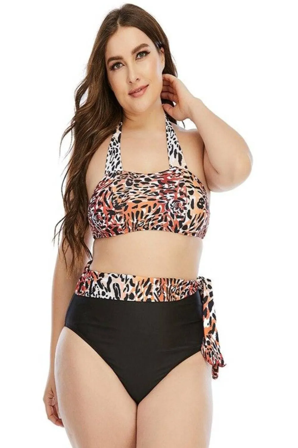 Leopard Two-Piece Plus size Tummy Control High Waist Bikini Swimsuit