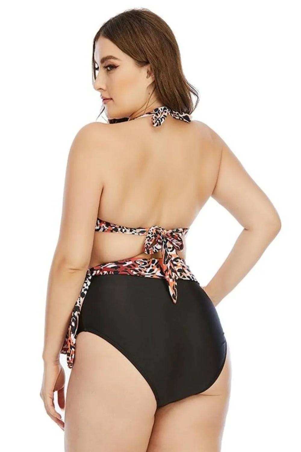 Leopard Two-Piece Plus size Tummy Control High Waist Bikini Swimsuit