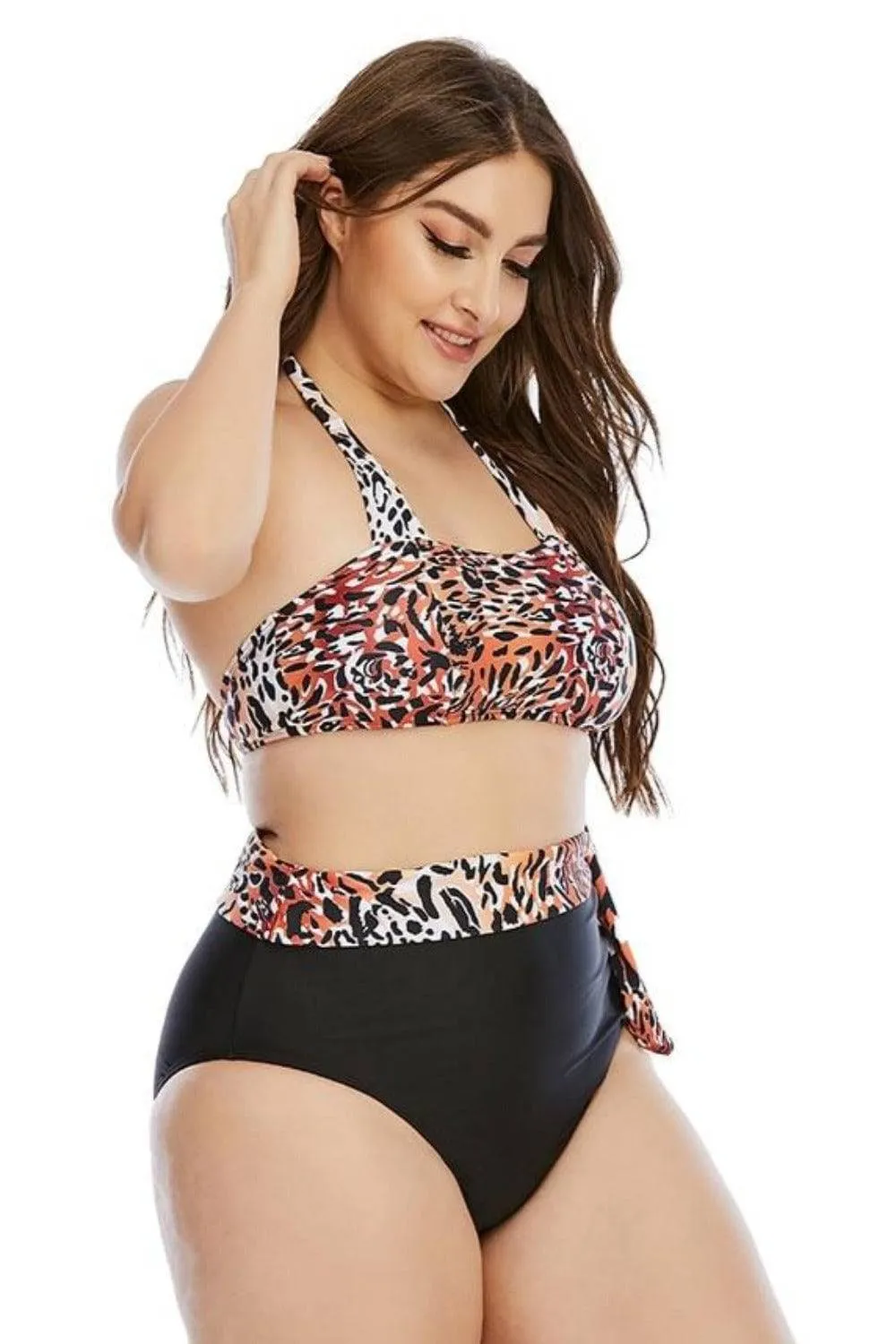 Leopard Two-Piece Plus size Tummy Control High Waist Bikini Swimsuit