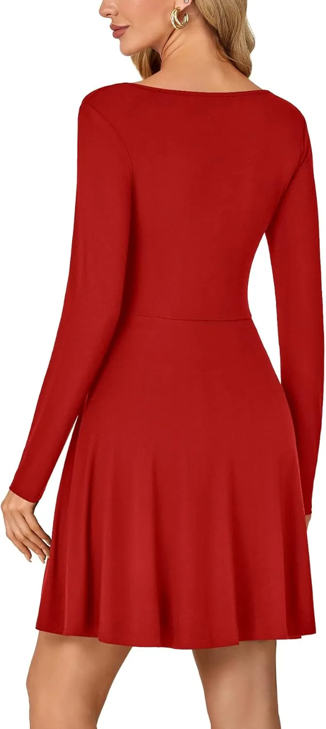 LYANER Women's Long Sleeve Mini Dress Loose Casual Empire Waist Above Knee Length Dresses