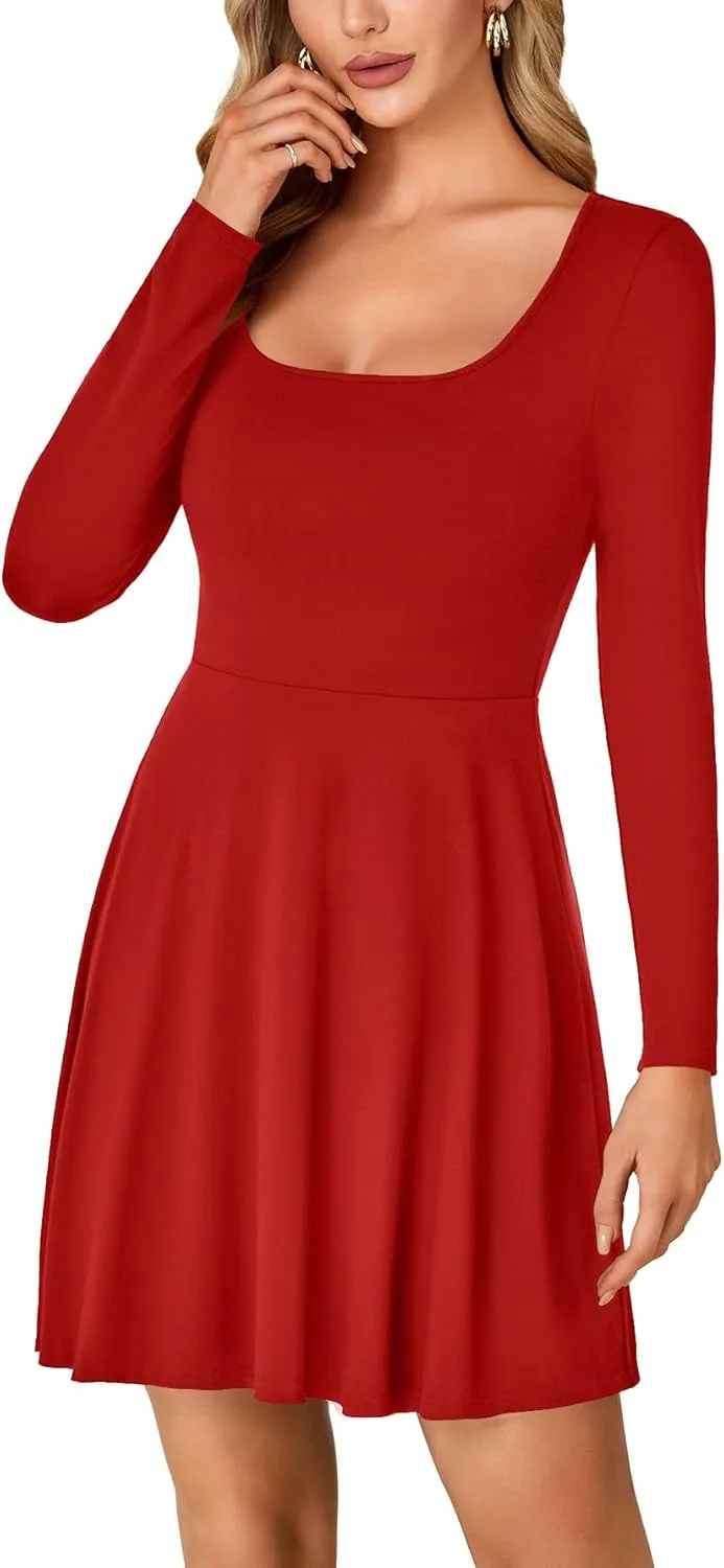 LYANER Women's Long Sleeve Mini Dress Loose Casual Empire Waist Above Knee Length Dresses