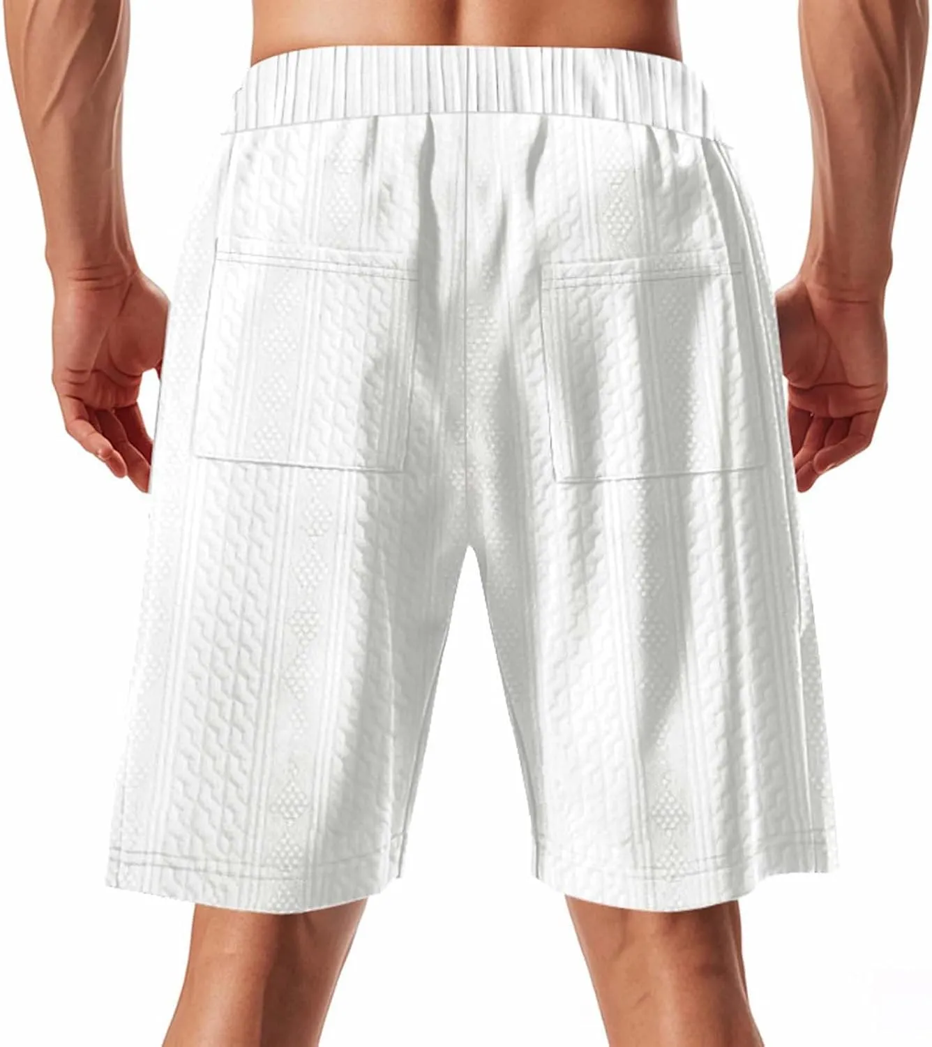 Men's Jacquard Print Bermuda Shorts, Solid Casual Summer Sports Clothes Loose Comfy Wide Leg Short Pants with Pockets