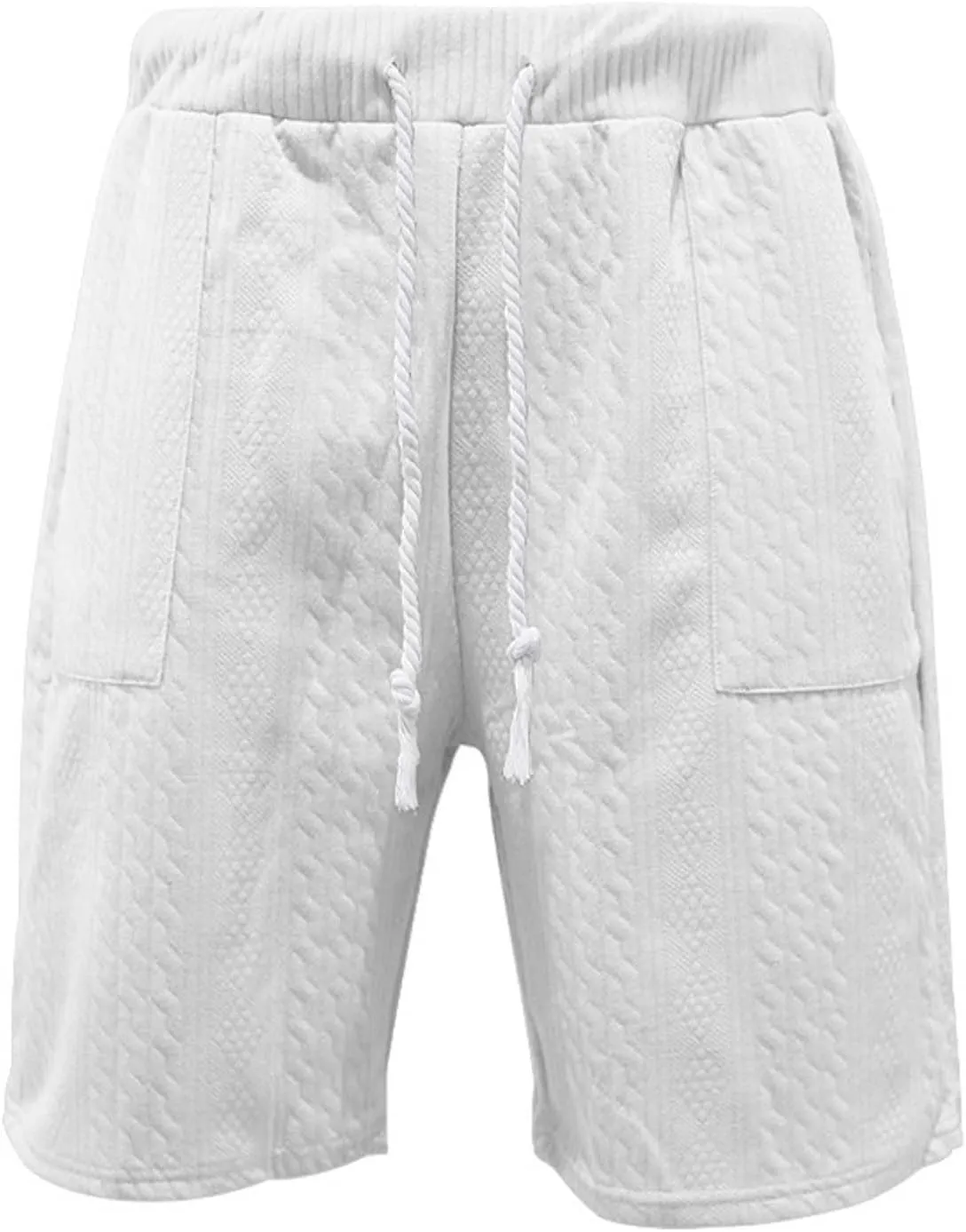 Men's Jacquard Print Bermuda Shorts, Solid Casual Summer Sports Clothes Loose Comfy Wide Leg Short Pants with Pockets