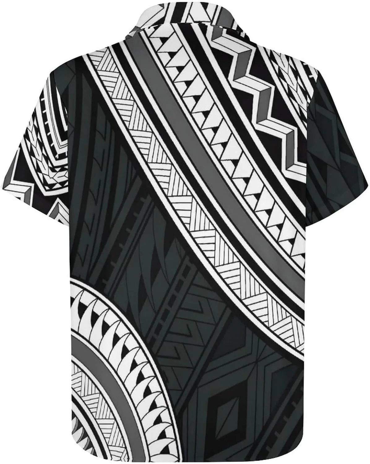 Men's Polynesian Tribal Print Cuban Collar Shirt Short Sleeve Button Down Beach Hawaiian Shirts with Pocket