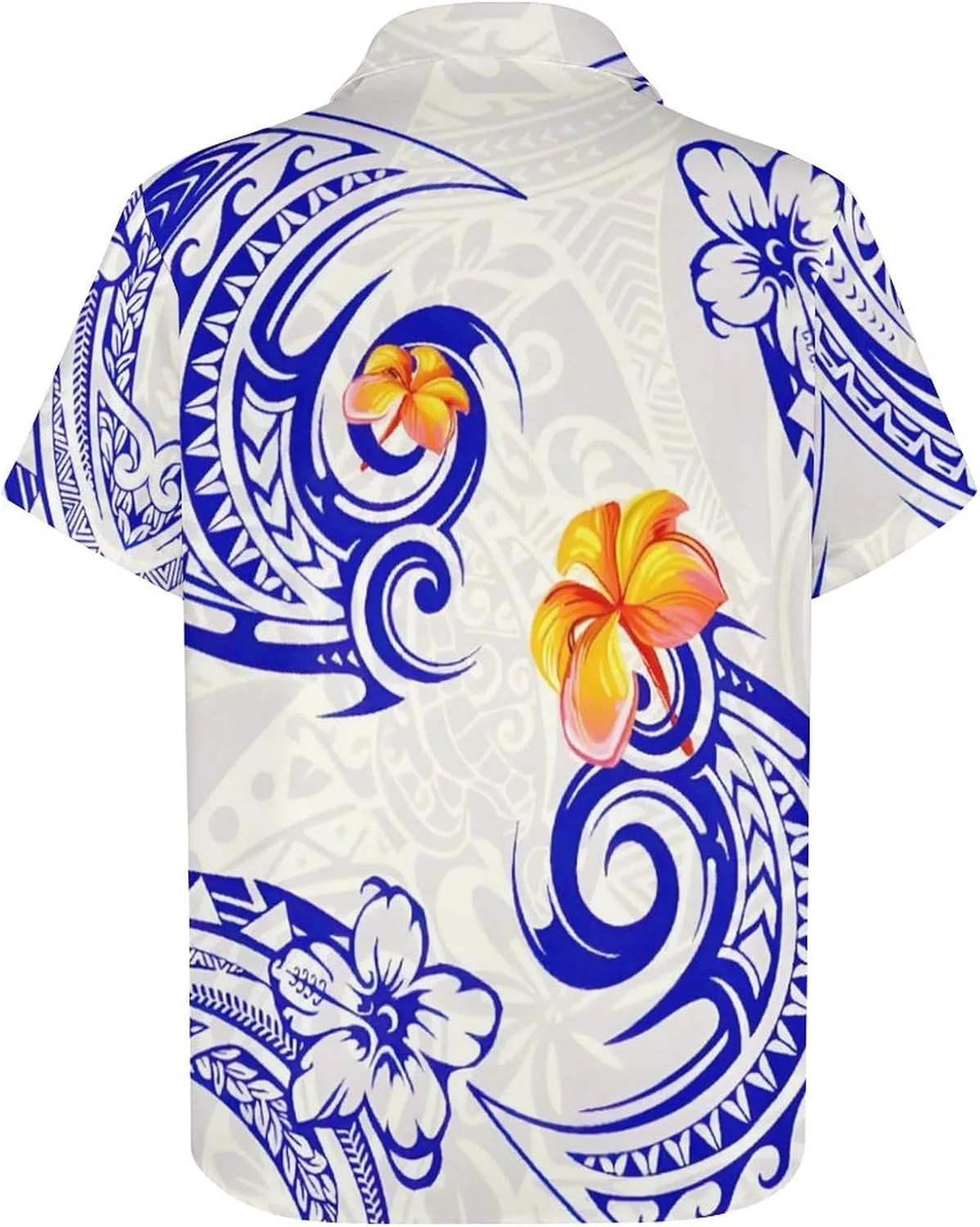 Men's Polynesian Tribal Print Cuban Collar Shirt Short Sleeve Button Down Beach Hawaiian Shirts with Pocket