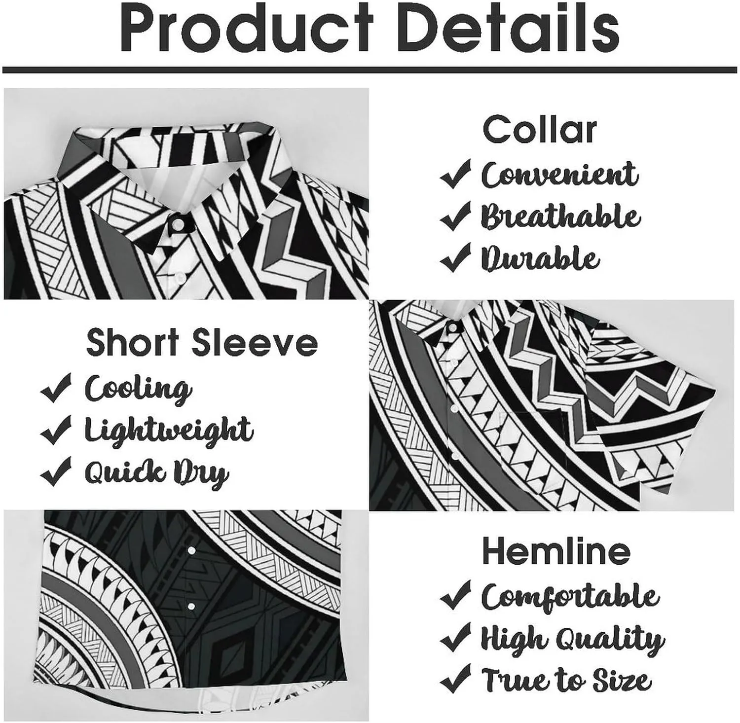 Men's Polynesian Tribal Print Cuban Collar Shirt Short Sleeve Button Down Beach Hawaiian Shirts with Pocket