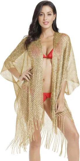 Metallic Sparkling Kimono Swimsuit Cover Ups/Beach Bikini Cover Up for Summer Vacation