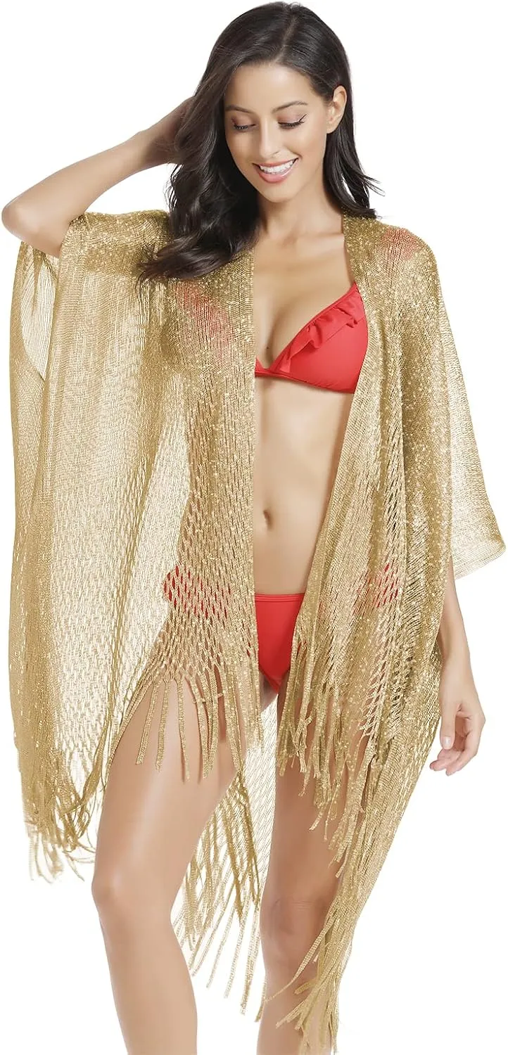 Metallic Sparkling Kimono Swimsuit Cover Ups/Beach Bikini Cover Up for Summer Vacation