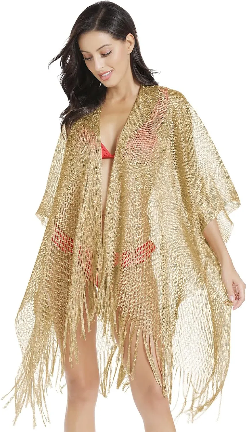 Metallic Sparkling Kimono Swimsuit Cover Ups/Beach Bikini Cover Up for Summer Vacation