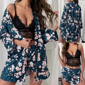 New style pajamas women's three-piece sexy European and American suspender skirt factory suit M S3512625